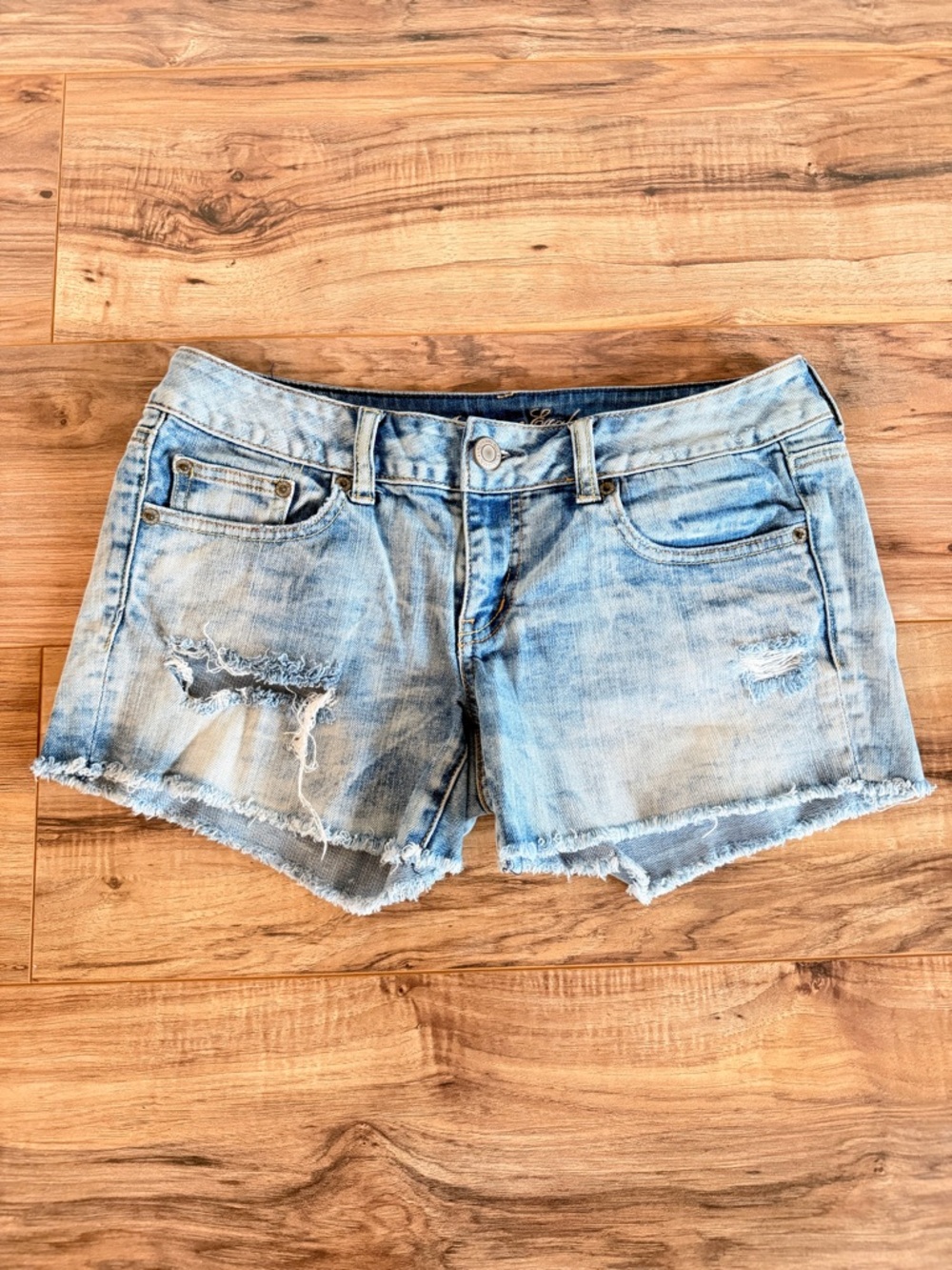 American Eagle Outfitters Light Blue Distressed Denim Shorts
